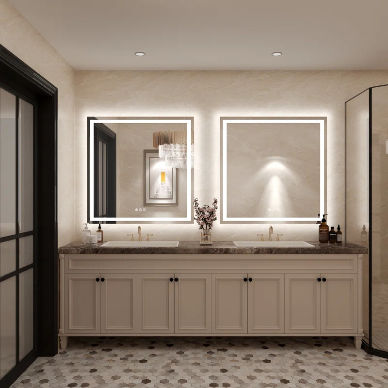 Ivy Bronx Molly Frameless LED Front Light and Backlit 3 Colors Dimmable Anti-Fog Wall Bathroom Vanity Mirror