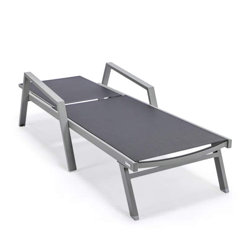 LeisureMod Outdoor Powder Coated Aluminum Chaise Lounge Set with Table (Set of 2)