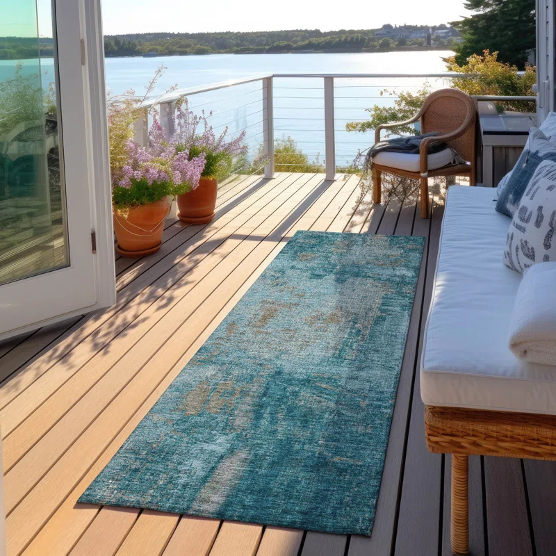 Machine Washable Indoor/Outdoor Chayden ACN989 Teal Rug