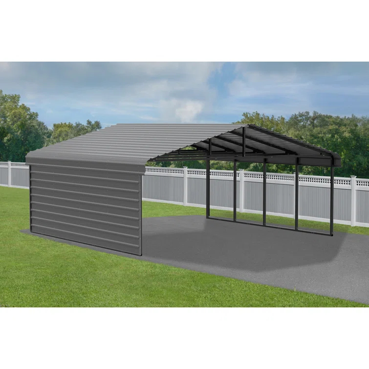 Arrow Arrow Steel Carport with 1 Side Wall Kit, 20x20x09