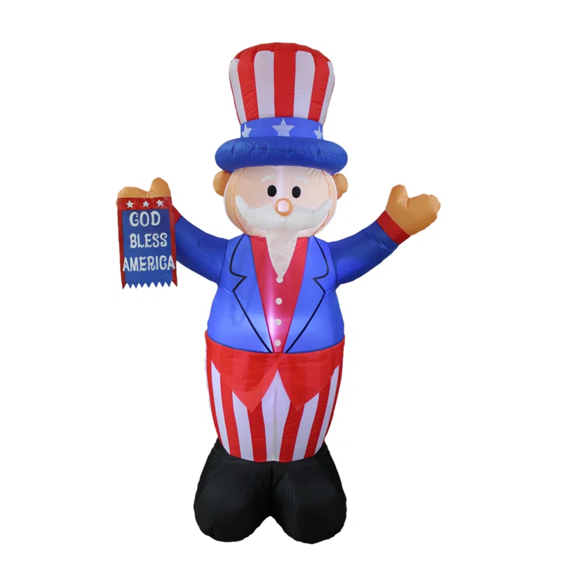 6 Foot Tall Lighted Patriotic Independence Day 4th of July Inflatable Uncle Sam with Flag Indoor / Outdoor Blow Up Holiday Yard Decoration