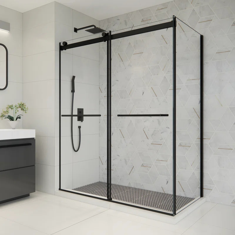 Altair SD80760-36P-MB Belizzi 60" W x 76" H By Pass Frameless Exposed Roller Shower Enclosure with Clear Glass