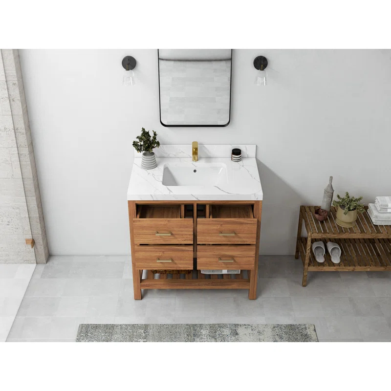 Willow Collections Parker Teak 36'' Single Bathroom Vanity with Quartz Top