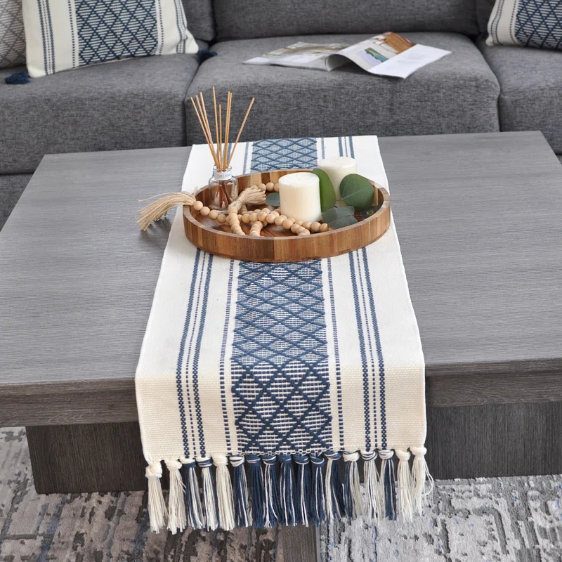 Oveesha Boho Cotton Woven Table Runner With Tassels