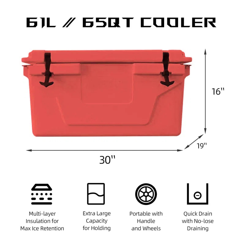 Tryimagine Outdoor Camping Picnic Fishing Portable Cooler 65QT Portable Insulated Cooler Box