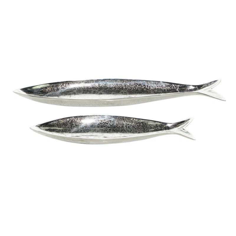 CosmoLiving by Cosmopolitan Aluminum Metal Fish Decor Tray Set