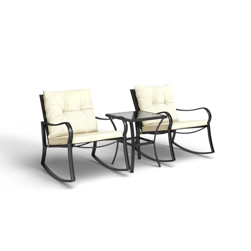 Mercury Row® Preciado 3 Piece Outdoor Patio Set With Cushions-Rocking Chair for Balcony, Lawn and Porch
