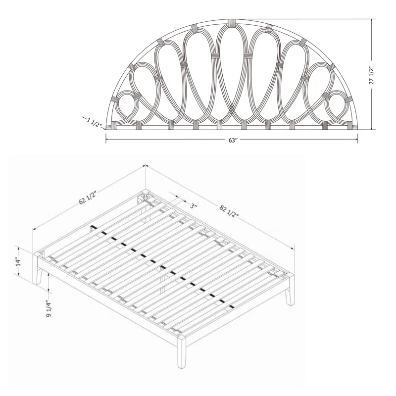 South Shore Hoya Queen Wooden Bed And Rattan Wall-Mounted Flower Petals Headboard Set