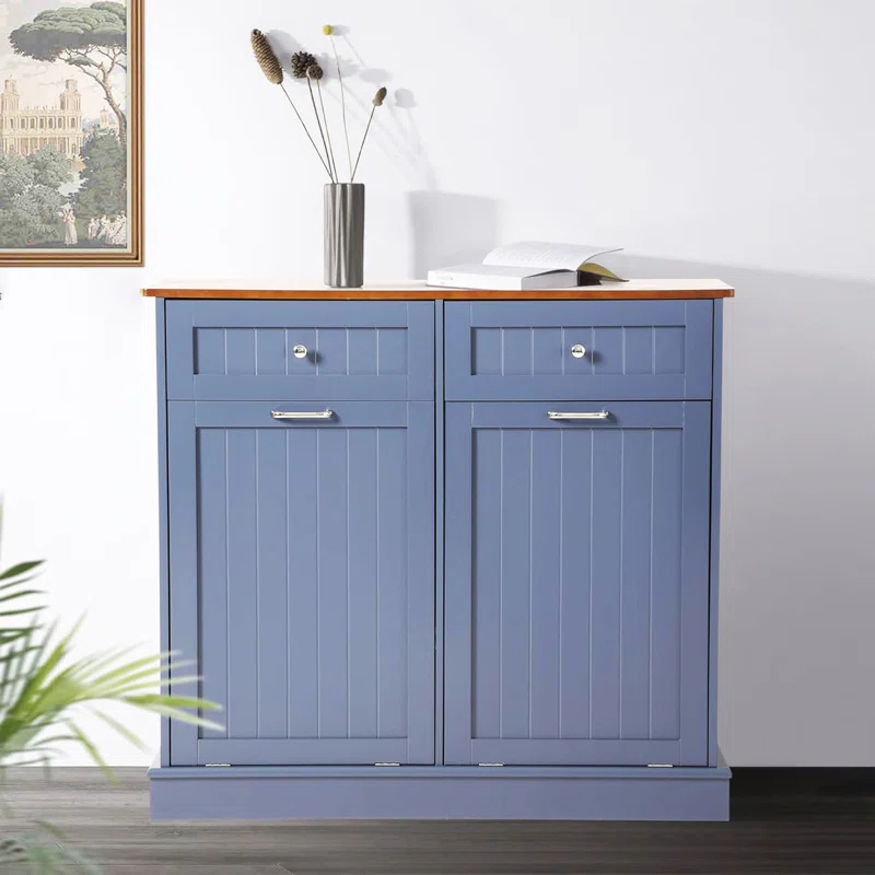 Tilt Out Trash Can Cabinet with Double Hidden Trash Can Holder