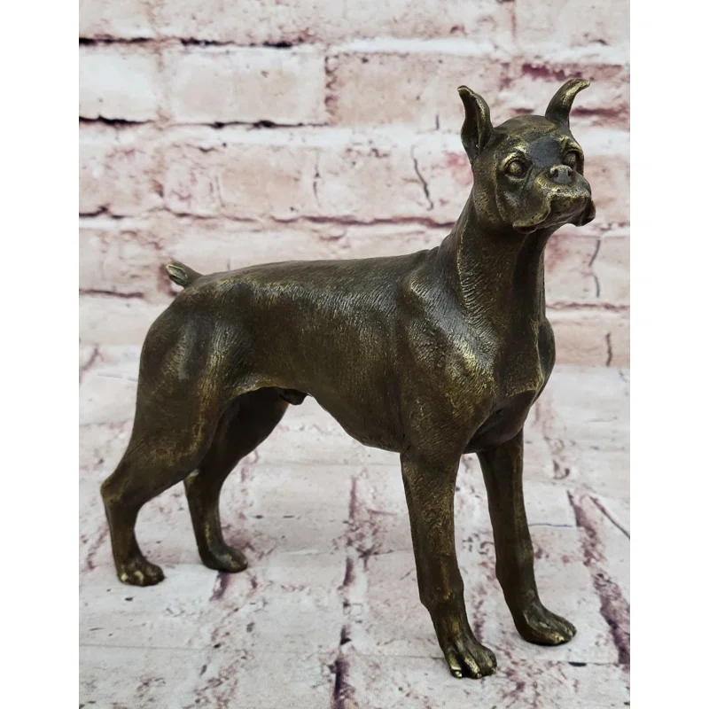 Williston Forge Boxer Dog Bronze Metal Statue Sculpture Collectible Decor Signed Art 8 Inches X 9 Inches