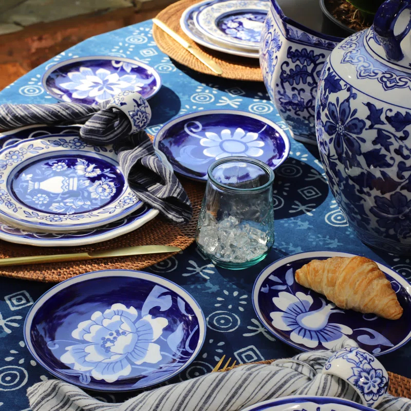 Euro Ceramica Blue Garden 6" Assorted Appetizer Plate (Set of 4)
