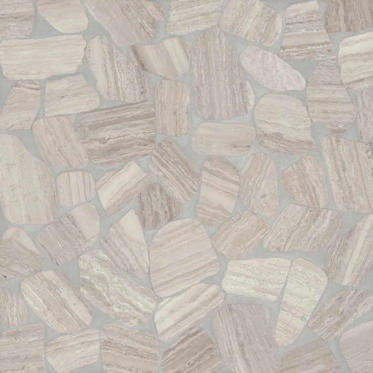 Waterbrook 12" x 12" Medium Sliced Pebble Mosaic Tile in Ashen Gray/Whte