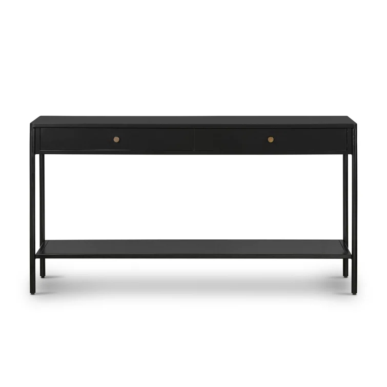 Modern Black Metal Console Table with Storage and Bronze Accents