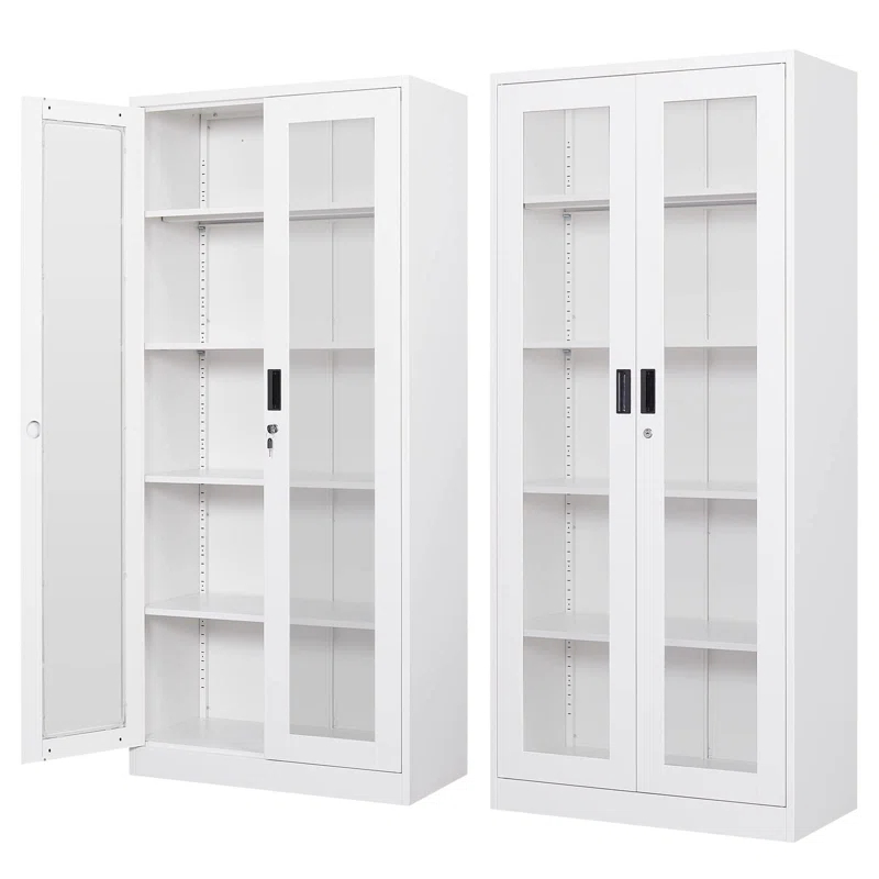 Display Cabinet With Glass Doors, Curio Cabinets With 4 Adjustable Shelves, Locking Glass Cabinet Display Case For Home, Office, Clinic, Pantry, Assemble Required
