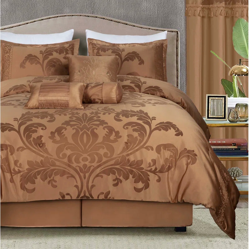 Chezmoi Collection Royale Jacquard Floral 7 Piece Comforter Set