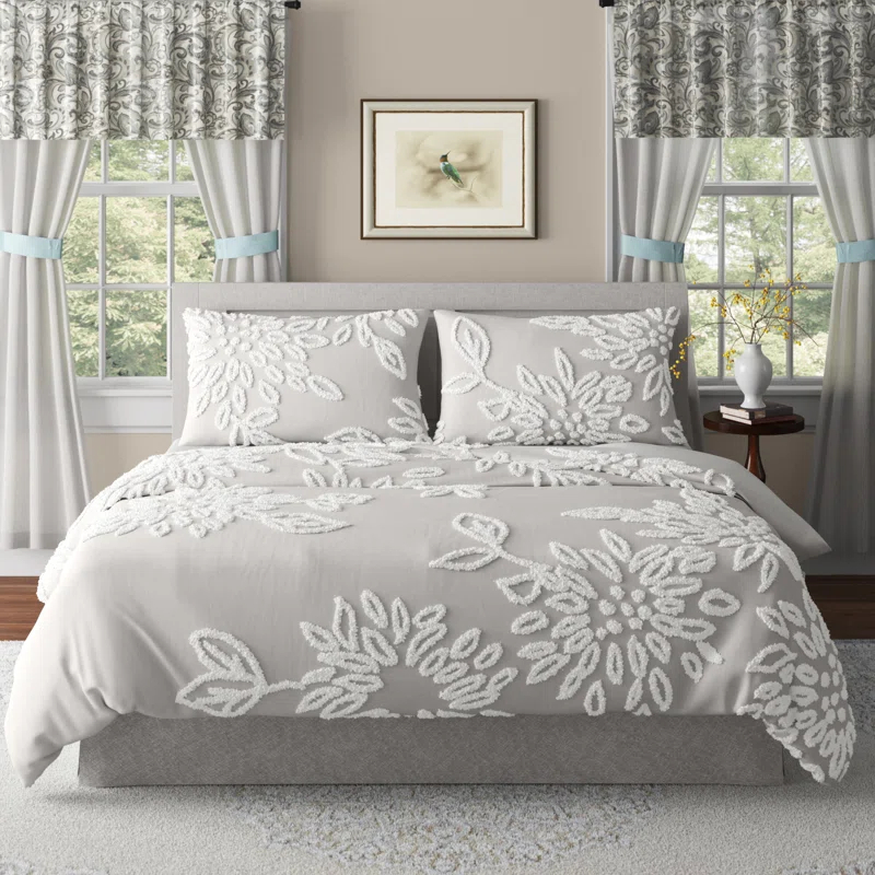 Kelly Clarkson Home Gwyneth 3 Piece Tufted Cotton Chenille Floral Duvet Cover Set