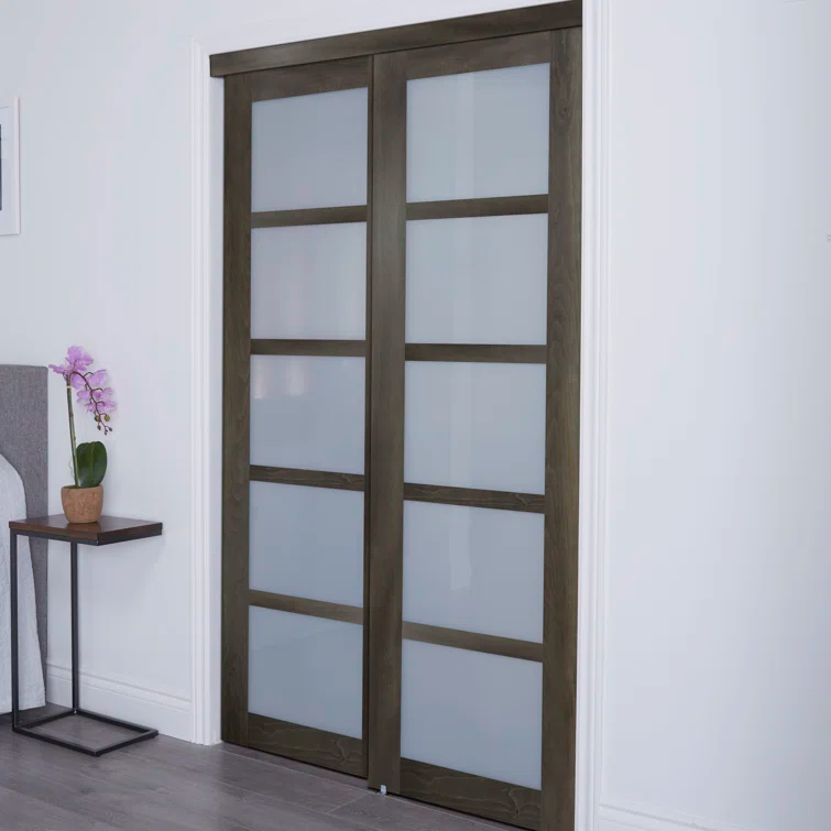 Renin Baldarassario 80'' Solid + Manufactured Wood Glass Low-Gloss Sliding Closet Doors