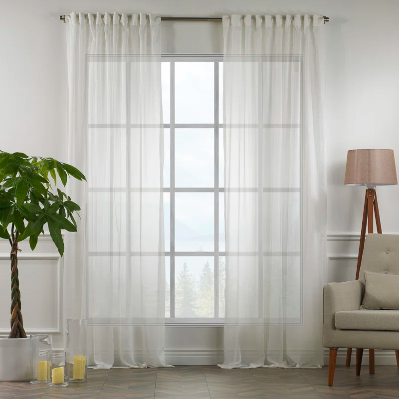 Extra Wide & Extra Long Faux Silk Crep Chifon Sheer Curtain Panels (Set of 2)