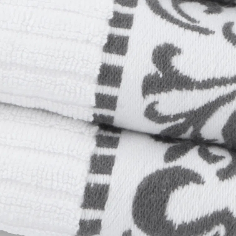Superior Athens Cotton Medium Weight Floral Border Greek Key Trim 8 Piece Assorted Towel Set by Superior