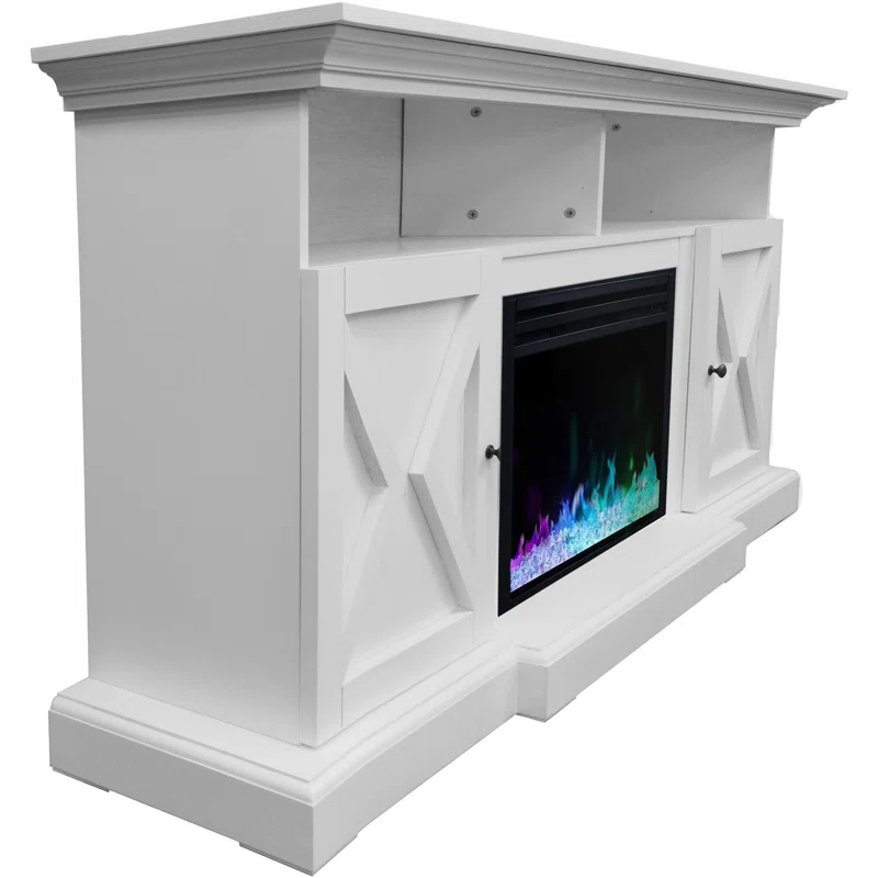 Cambridge Cambridge Summit 62-In. Farmhouse Fireplace TV Stand with Crystal Rocks Display