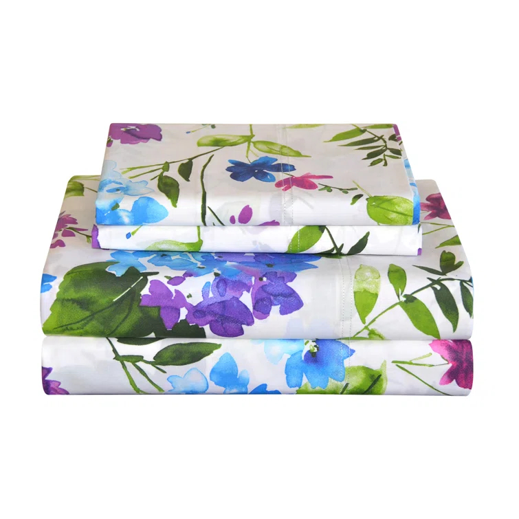 Pointehaven Primavera Percale Floral Sheet Set