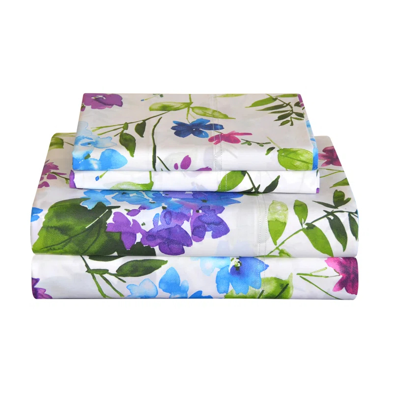 Pointehaven Primavera Percale Floral Sheet Set