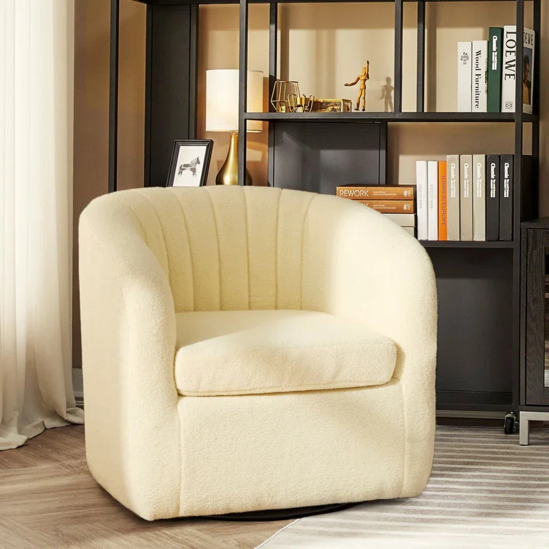 Latitude Run® Swivel Mid-Century Modern Accent Tub Chair with Faux Shearing Upholstery and Hidden Base