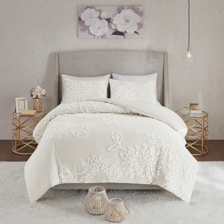 Kelly Clarkson Home Gwyneth 3 Piece Tufted Cotton Chenille Floral Duvet Cover Set