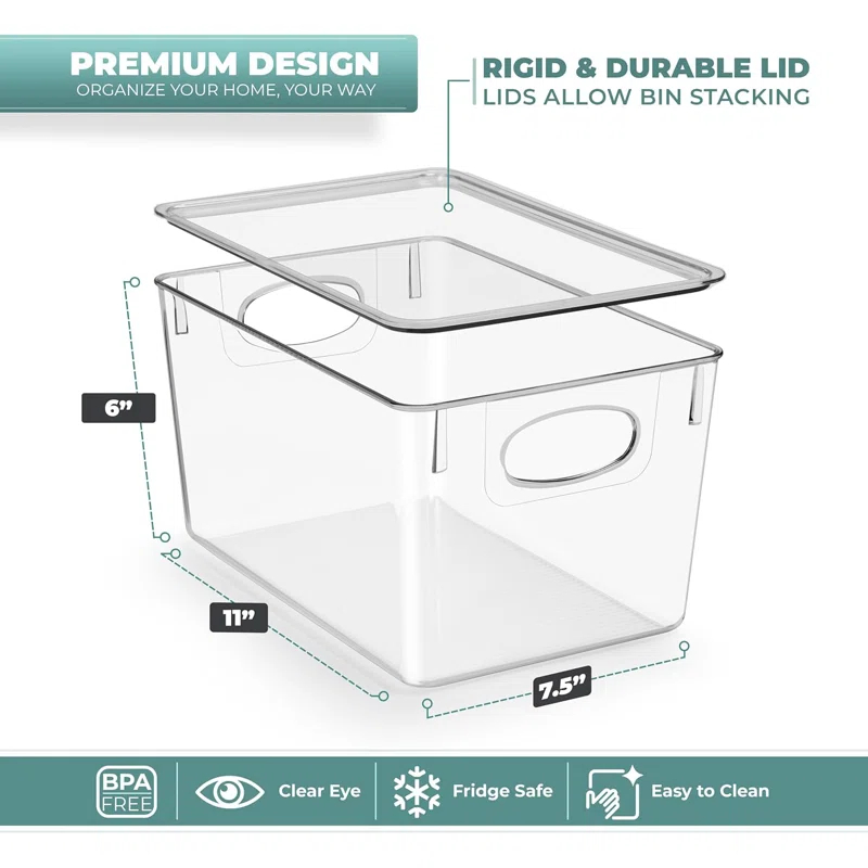 Sorbus Sorbus Large Clear Kitchen, Pantry, and Fridge Storage Bins with Lids 8 Pack