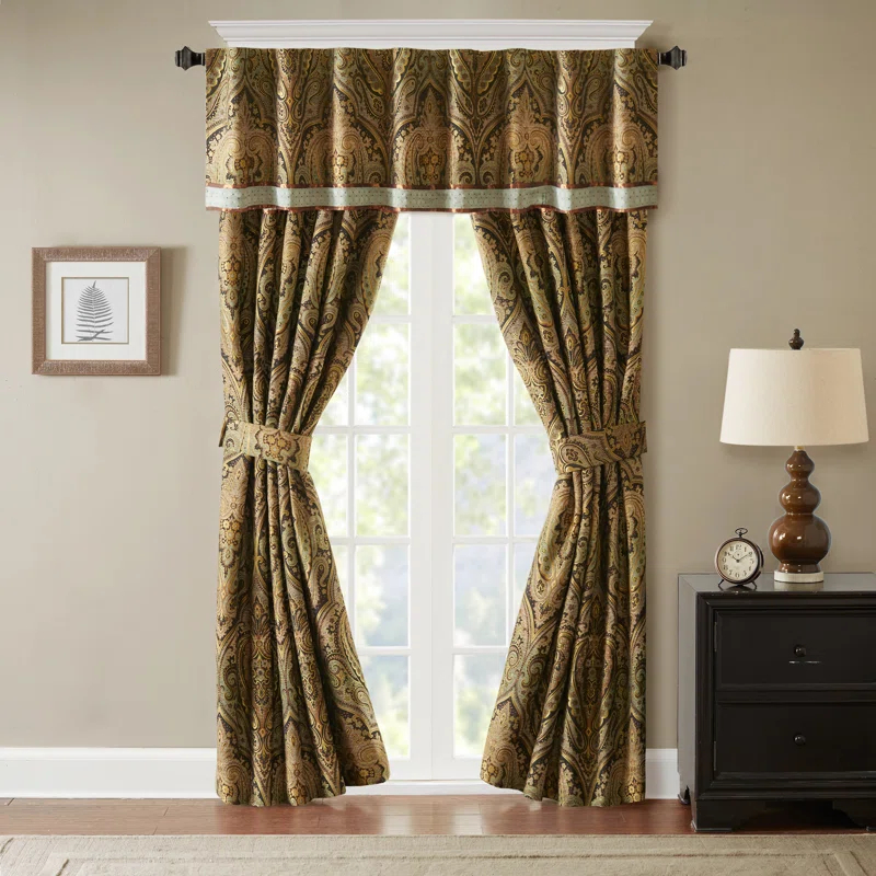 Canovia Springs Damask Tailored 53.93'' W Window Valance in Brown