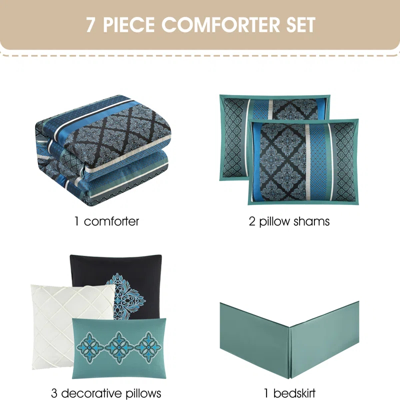 Nanshing America, Inc Tefia Karr Microfiber 7 Piece Comforter Set