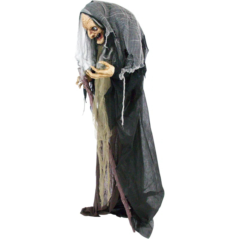 Haunted Hill Farm Life-Size Poseable Witch with Lights and Sound, Indoor/Covered Outdoor Halloween Decoration