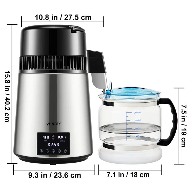 VEVOR VEVOR 1.1 Gallon Countertop Water Distiller, 0.4 Gal/H, 1750W Stainless Steel Distiller