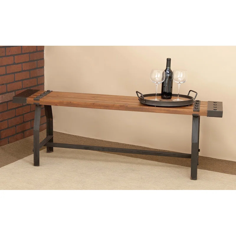 Williston Forge Rickey Wood Brown Bench with Black Metal Base and Studs