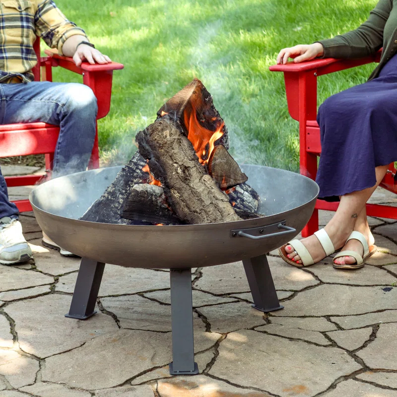 SunnyDaze Decor Union Round Wood-Burning Steel Finish Cast Iron Outdoor Raised Fire Pit Bowl