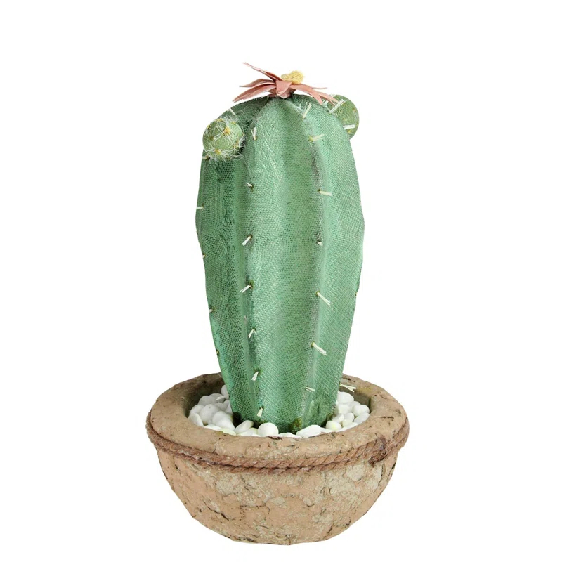 Northlight Seasonal 13.75" Potted Green and Brown Artificial Cactus Plant with Flowers