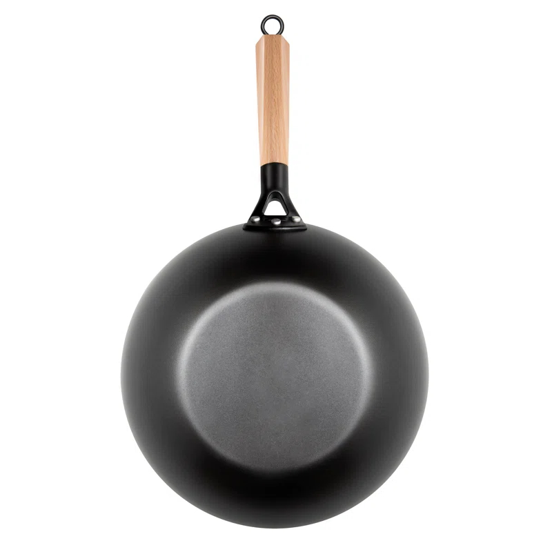MasterPan Inc. Masterpan Carbon Steel Wok With Glass Lid Wooden Utensils Non-Stick Flat Bottom Asian Stir-Fry