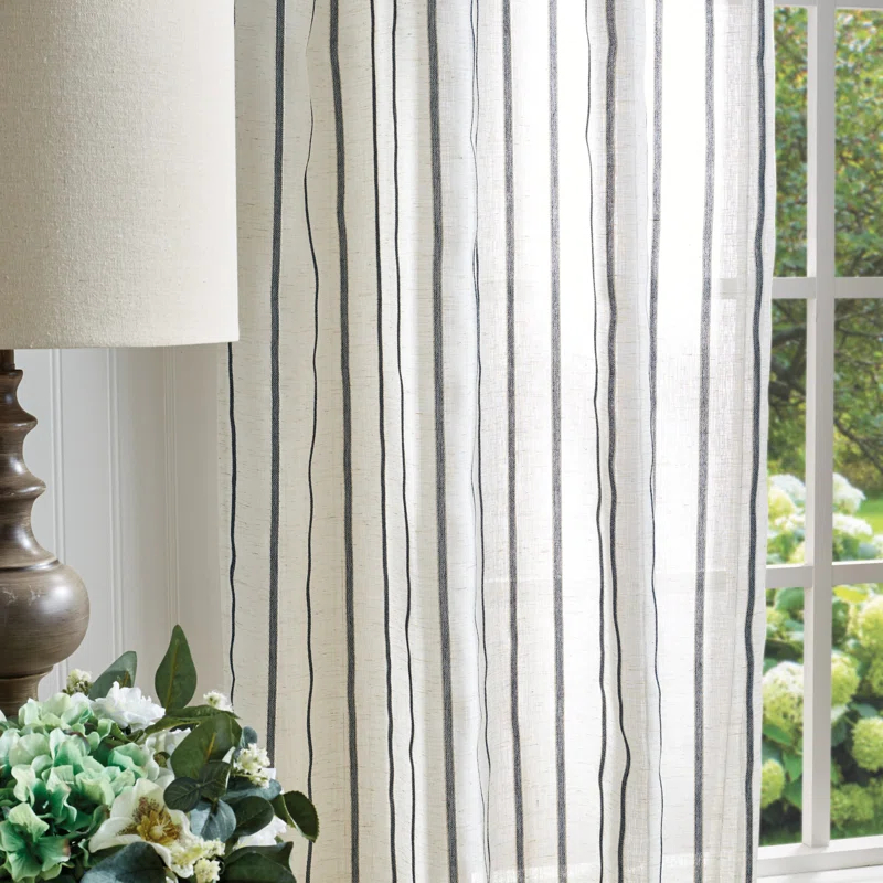 Laguna Striped Semi-Sheer Tab Top Curtain Panel Pair (Set of 2) (Set of 2)
