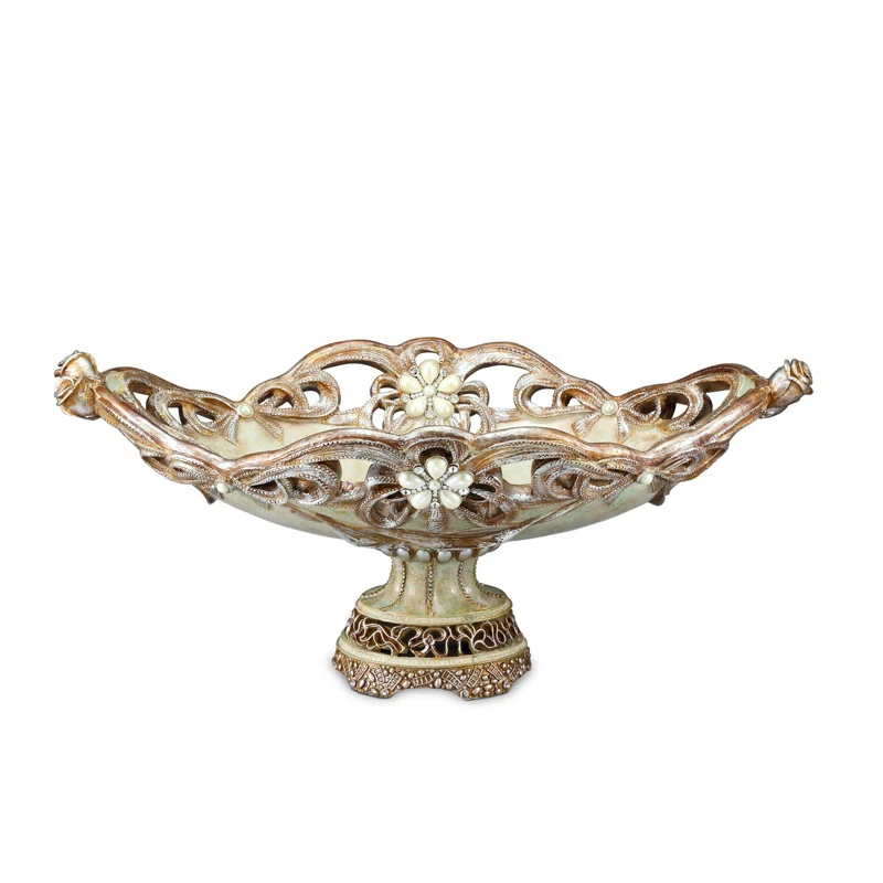 One Allium Way® 9" Beige And Gold Polyresin Decorative Bowl