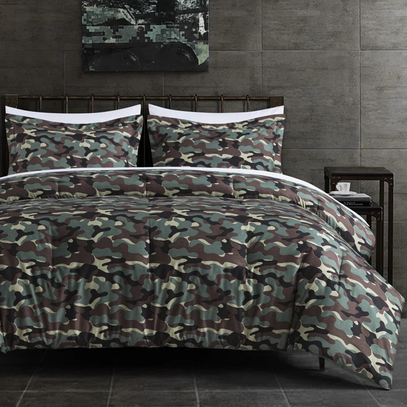 OLO Camouflage Printed Microfiber Reversible 3 Piece Comforter Set