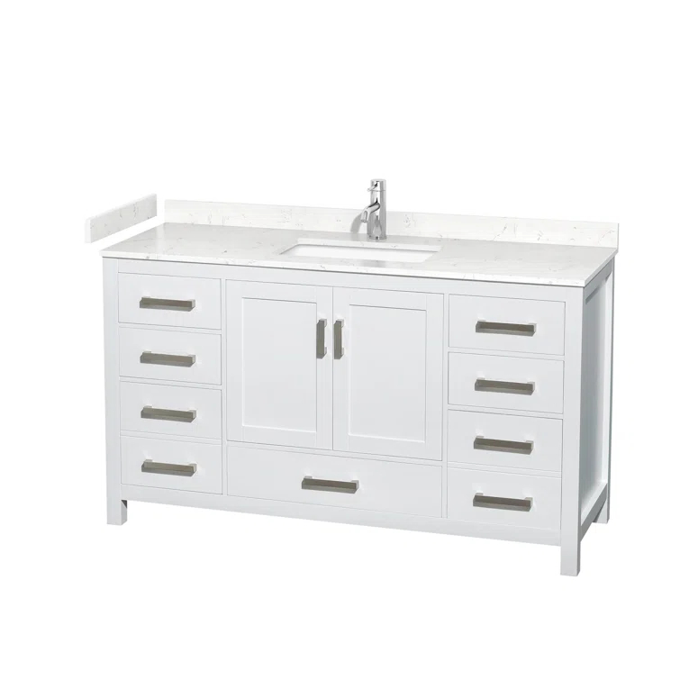 Wyndham Collection Sheffield 60" Freestanding Single Bathroom Vanity with Cultured Marble Top