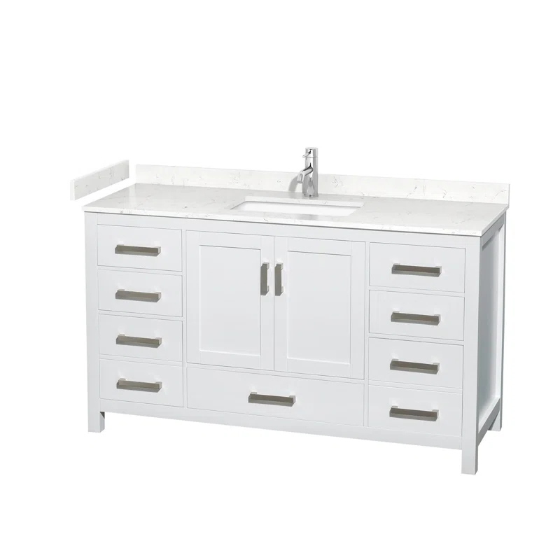 Wyndham Collection Sheffield 60" Freestanding Single Bathroom Vanity with Cultured Marble Top