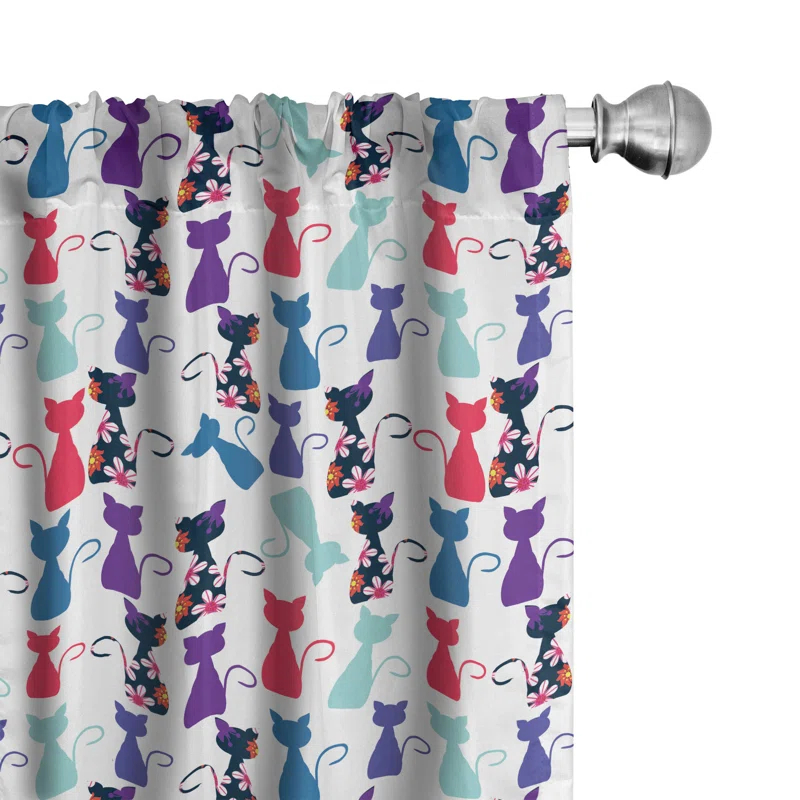 Cat Print Semi-Sheer Rod Pocket Curtain Panels (Set of 2)