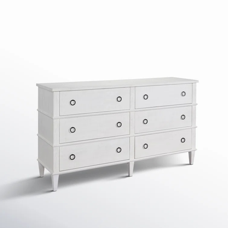White Farmhouse Double 6-Drawer Dresser