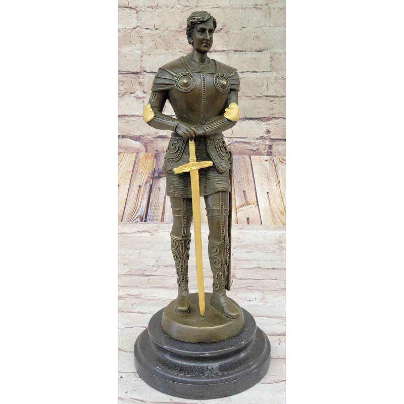 Fleur De Lis Living Saint Joan of Arc in Plate Armor Bronze Statue Sculpture Figure Art Decor