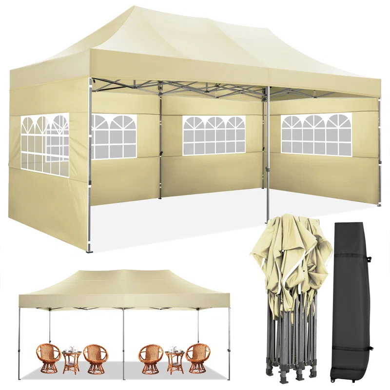 HOTEEL 10'Wx20'D Heavy Duty Pop up Canopy Tent with 6 sidewalls Easy Up Commercial Outdoor