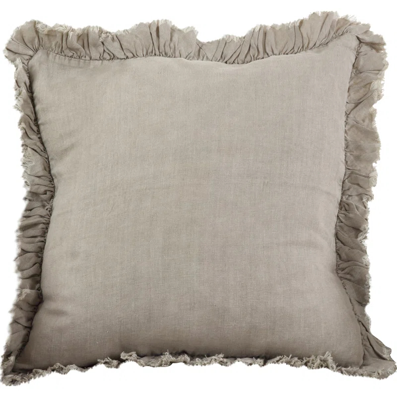 Saro Leona Collection Ruffled Linen Reversible Throw Pillow