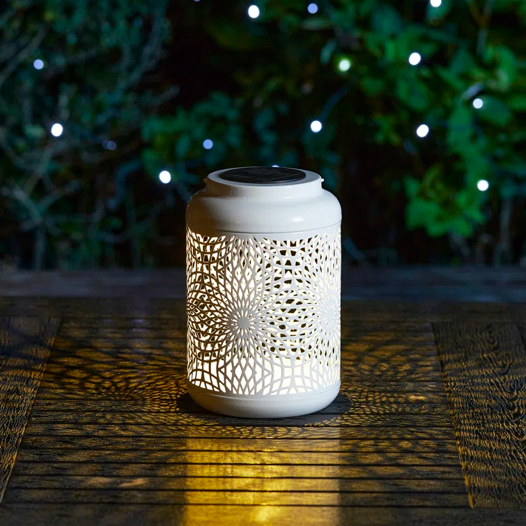 Winston Porter 8.75"H Metal Cutout Solar Powered Outdoor Hanging Lantern