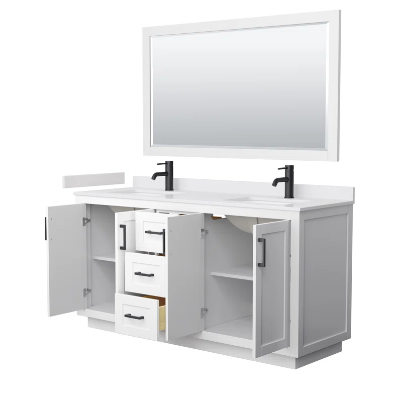 Wyndham Collection Miranda 66" Freestanding Double Bathroom Vanity with Cultured Marble Top with 58" Mirror & Reviews | Wayfair