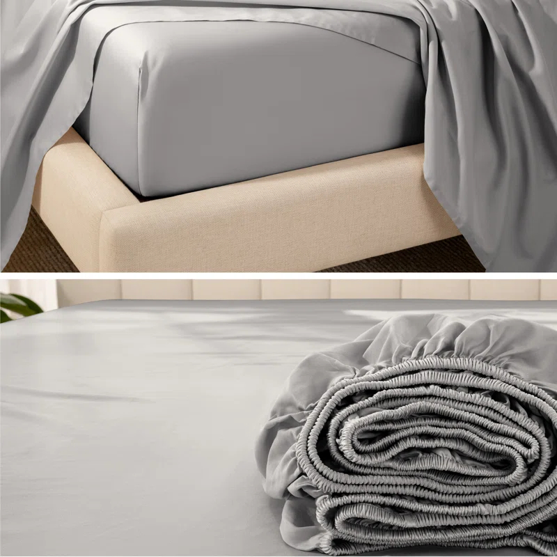 Bare Home Organic Sateen Machine Woven Fitted Sheet